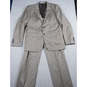 Zara Men 2 Piece Suit Set Size 42 Beige 100% Wool 36x30 Trousers Classic Fit